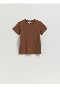 Reserved - Bawełniany t-shirt - brązowy. Kolor: brązowy. Materiał: bawełna