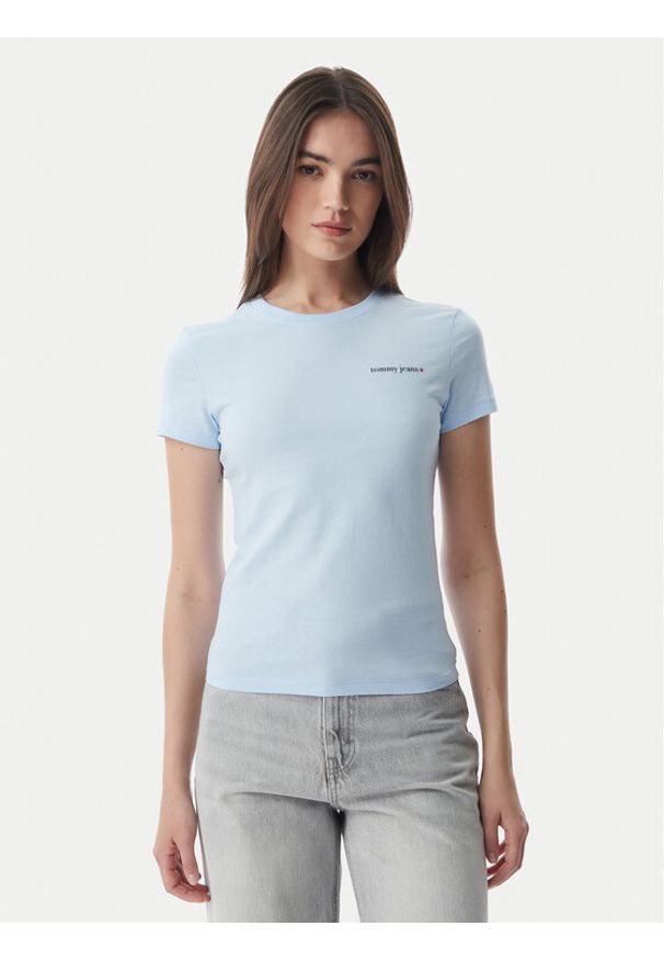 Tommy Jeans T-Shirt Ess Logo DW0DW23479 Niebieski jasny Slim Fit. Kolor: niebieski. Materiał: bawełna