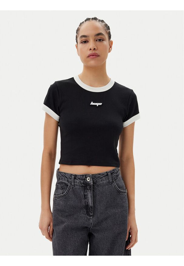 Hugo - HUGO T-Shirt Dalia 50537476 Czarny Slim Fit. Kolor: czarny. Materiał: bawełna