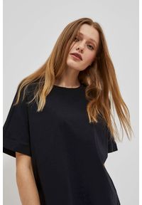 MOODO - T-shirt oversize z szerokimi rękawami czarny. Kolor: czarny. Materiał: bawełna
