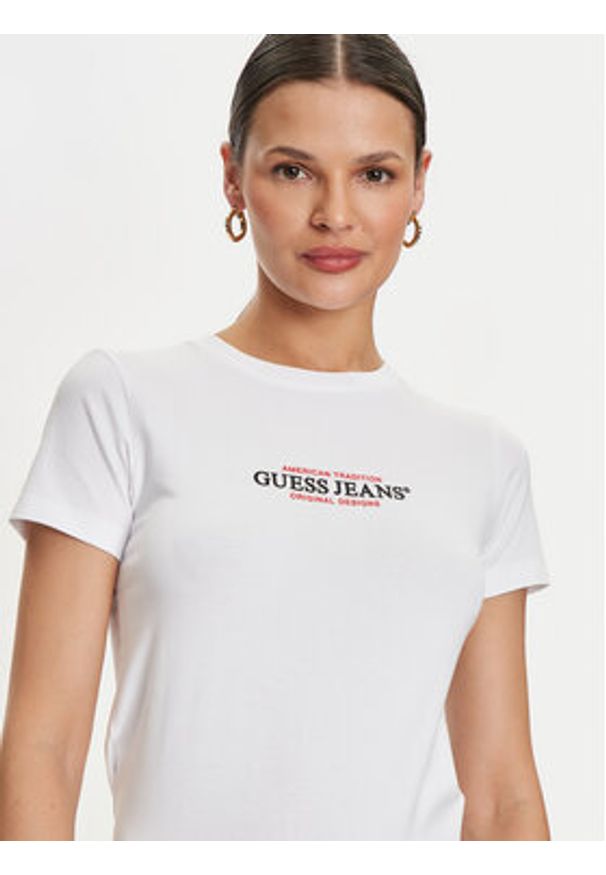 Guess Jeans T-Shirt W4YI03 J1314 Biały Slim Fit. Kolor: biały. Materiał: bawełna