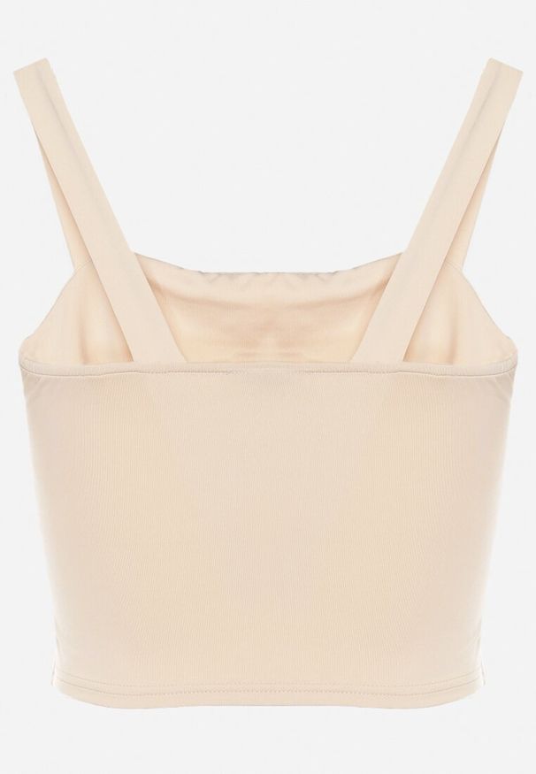 Born2be - Jasnobeżowy Dopasowany Top z Wiskozą na Szerokich Ramiączkach Limare. Okazja: na co dzień. Typ kołnierza: dekolt kwadratowy. Kolor: beżowy. Materiał: wiskoza. Długość rękawa: na ramiączkach. Styl: klasyczny, casual