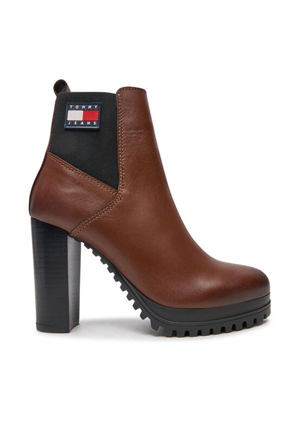 Tommy Jeans Botki Tjw New Ess High Heel Boot EN0EN02439 Brązowy. Kolor: brązowy. Materiał: skóra