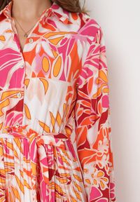 Born2be - Pomarańczowa Rozkloszowana Sukienka Plisowana z Wiązanym Paskiem Lianeo. Kolor: pomarańczowy. Materiał: materiał. Typ sukienki: koszulowe, plisowane. Długość: maxi #5