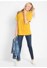 Długi shirt z dekoltem w szpic (5 sztuk), krótki rękaw bonprix żółty kanarkowy + kremowy miętowy + morelowy + czarny + biały. Kolor: żółty. Długość rękawa: krótki rękaw. Długość: krótkie #3
