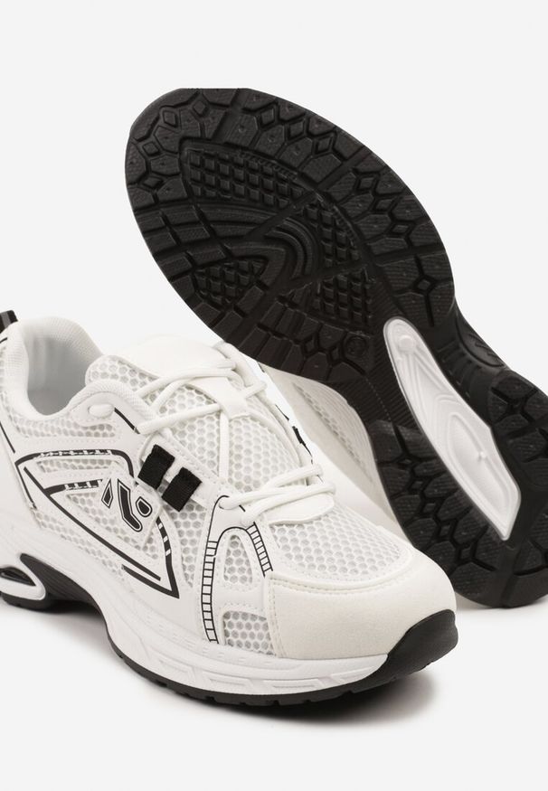 Renee - Białe Sneakersy Ozdobione Geometrycznym Motywem Tasoti. Okazja: na co dzień. Kolor: biały. Wzór: aplikacja, geometria