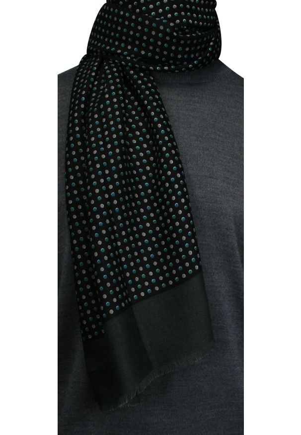 V. Fraas - Szalik V.FRAAS, Czarno-Zielony w Kropki, Groszki, Elegancki, Przejściowy, Męski, Cienki. Kolor: zielony, czarny, wielokolorowy. Materiał: poliester. Wzór: kropki, grochy. Styl: elegancki