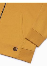Ombre Clothing - Bluza męska rozpinana hoodie z nadrukami - musztardowa V2 B1423 - L. Kolor: żółty. Materiał: poliester, elastan, bawełna. Wzór: nadruk
