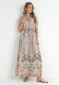 Born2be - Ciemnoróżowa Sukienka Koszulowa Siniss. Kolor: różowy. Materiał: materiał. Długość rękawa: bez rękawów. Wzór: kolorowy, aplikacja. Typ sukienki: koszulowe. Styl: boho. Długość: maxi #5