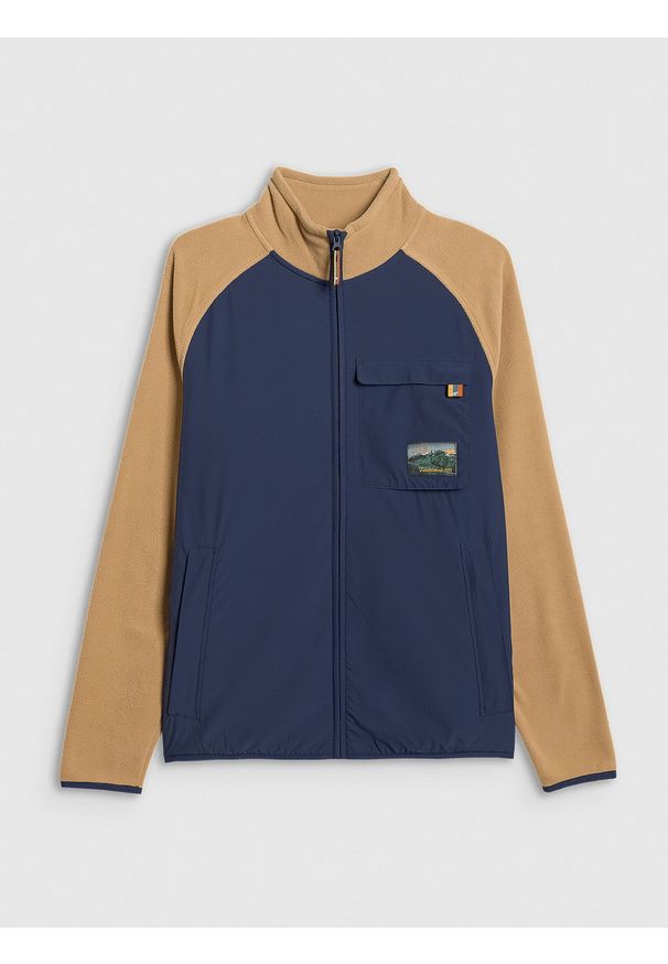 4f - 4F Polar regular ze stójką męski - beżowy M. Typ kołnierza: kołnierzyk stójkowy. Kolor: beżowy. Materiał: polar