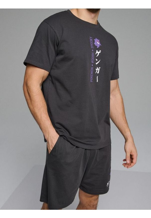 Sinsay - Bawełniana piżama dwuczęściowa z nadrukiem na plecach Pokemon - szary. Kolor: szary. Materiał: bawełna. Wzór: nadruk