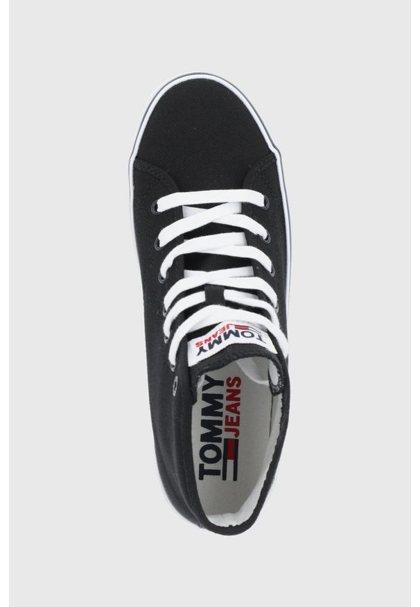 Tommy Jeans trampki damskie kolor czarny. Nosek buta: okrągły. Zapięcie: sznurówki. Kolor: czarny. Materiał: guma, bawełna