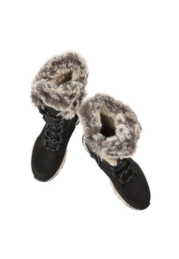 Czarne Śniegowce Rieker Ocieplane Buty Damskie. Kolor: czarny. Materiał: futro, skóra. Szerokość cholewki: normalna