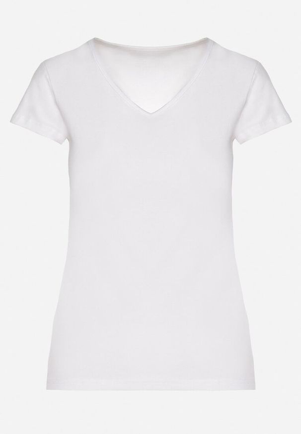 Born2be - Biały T-shirt z Bawełny o Prostym Kroju z Dekoltem w Serek Fevireena. Okazja: na co dzień. Typ kołnierza: dekolt w serek. Kolor: biały. Materiał: bawełna. Styl: elegancki, casual