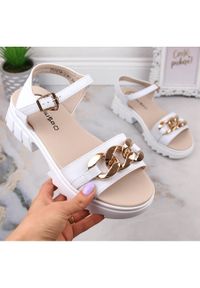Skórzane sandały damskie z łańcuszkiem białe Filippo DS4614. Kolor: biały. Materiał: skóra #5