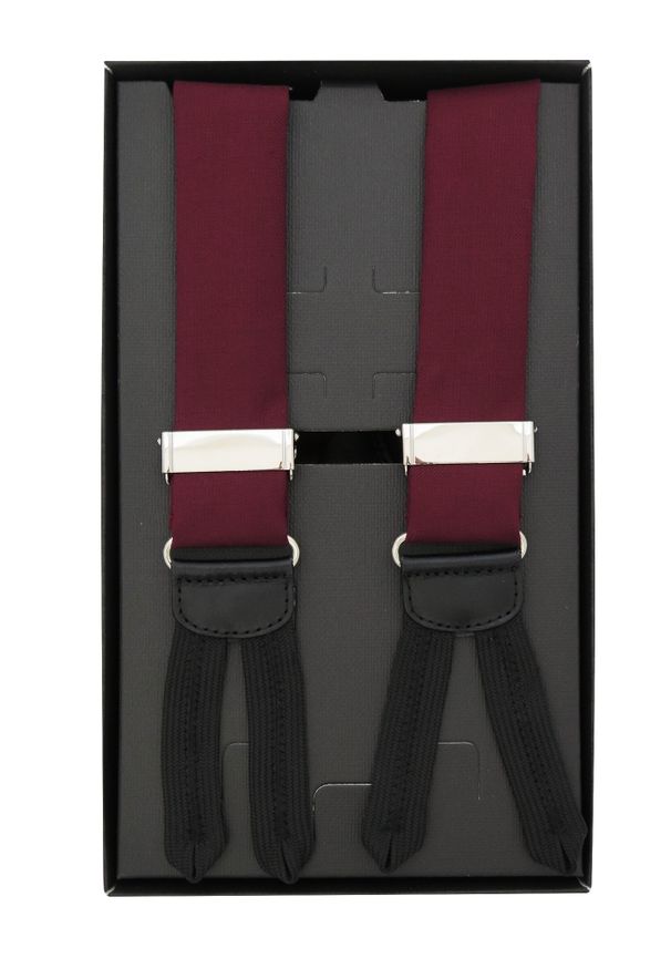 Modini - Bordowe materiałowe szelki na guziki - czarne skórki L4. Kolor: czarny, wielokolorowy, czerwony. Materiał: materiał