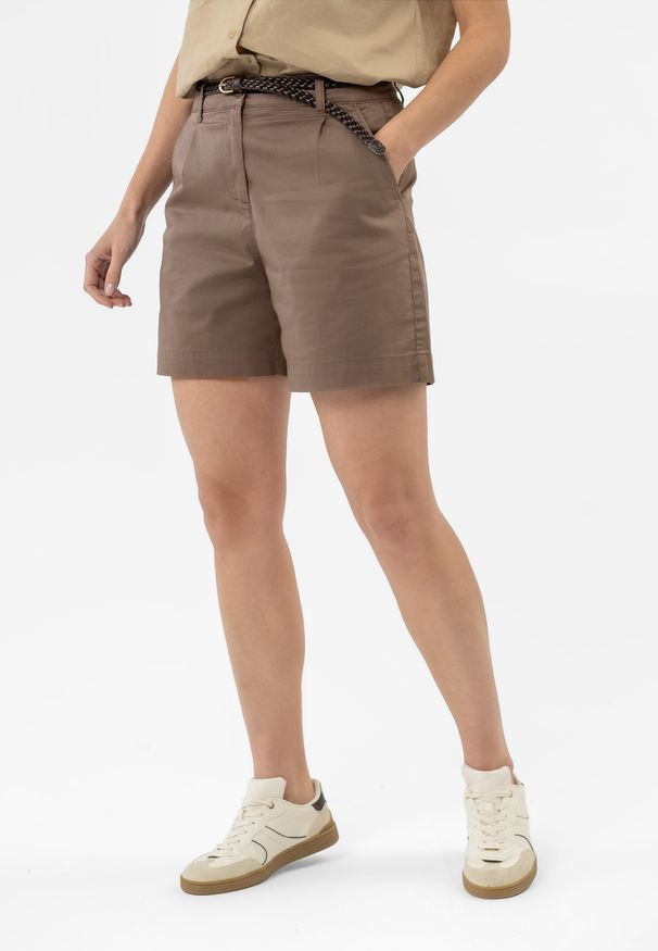 Volcano - Krótkie spodenki damskie P-GREEGA. Okazja: na co dzień. Kolor: brązowy. Materiał: elastan, włókno, bawełna, materiał. Długość: krótkie. Sezon: lato. Styl: casual, elegancki