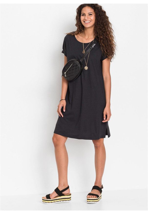 bonprix - Sukienka T-shirtowa oversize. Kolor: czarny. Długość rękawa: krótki rękaw. Typ sukienki: oversize