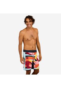 OLAIAN - Spodenki surfingowe męskie Olaian 500 19" Archi. Kolor: czerwony. Materiał: elastan, poliester, materiał. Długość: długie. Wzór: aplikacja