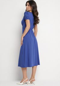 Born2be - Niebieska Sukienka Rozkloszowana z Wiskozą z Poduszkami w Ramionach Awerla. Okazja: na co dzień. Typ kołnierza: dekolt w kształcie V. Kolor: niebieski. Materiał: wiskoza. Długość rękawa: krótki rękaw. Styl: klasyczny, casual, elegancki #3