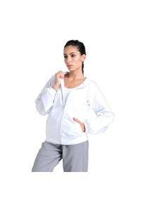 LEONE 1947 APPAREL - Błyszcząca damska bluza z kapturem zapinana na zamek. Typ kołnierza: kaptur. Kolor: biały. Materiał: tkanina. Sport: fitness