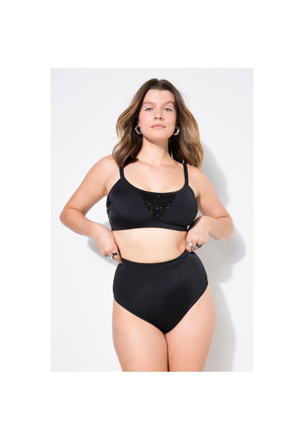 ULLA POPKEN - Damskie Figi od bikini figi wysoki stan. Stan: podwyższony. Kolekcja: plus size. Kolor: czarny. Materiał: poliester, poliamid, materiał, elastan