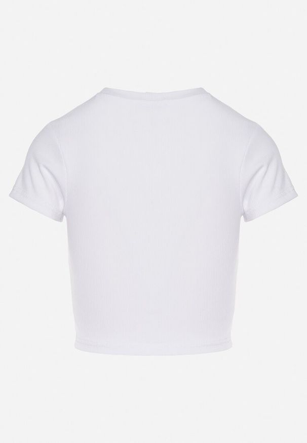 Born2be - Biały T-shirt z Prążkowanego Materiału o Krótkim Kroju Telunna. Okazja: na spotkanie biznesowe, na co dzień. Kolor: biały. Materiał: prążkowany, materiał. Długość: krótkie. Styl: klasyczny, biznesowy, casual, elegancki