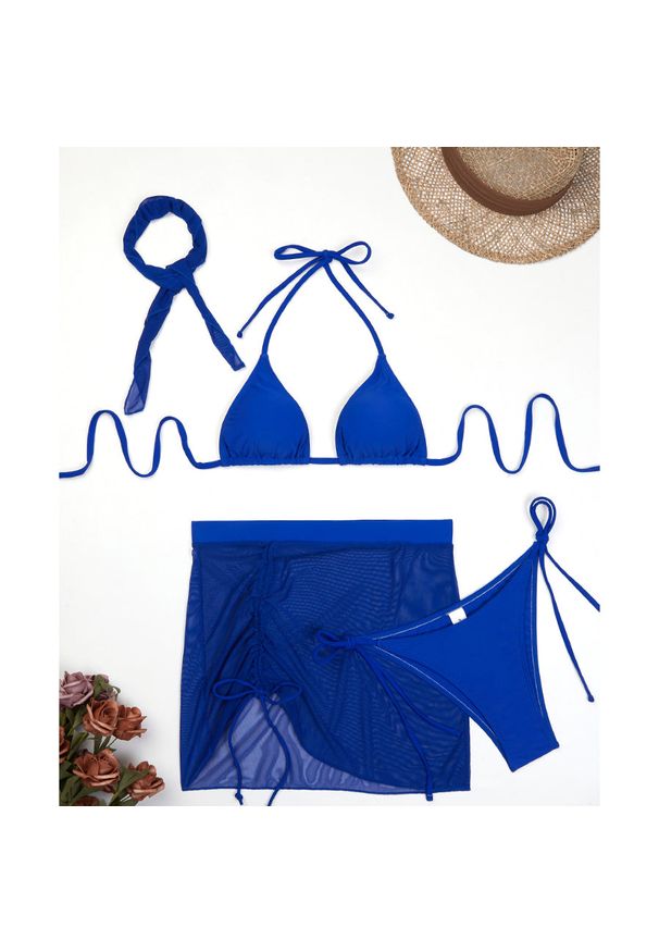 Intica - Bikini z pareo na plażę i basen regulowane lekkie Ileen. Kolor: niebieski. Materiał: tkanina