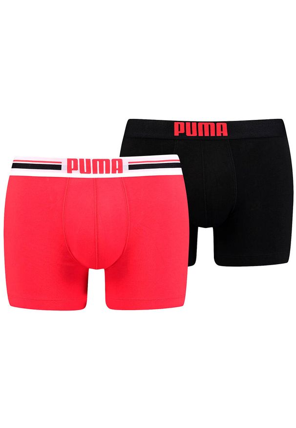 Bokserki treningowe męskie Puma Placed Logo Boxer 2 pack. Kolor: czerwony, czarny, wielokolorowy