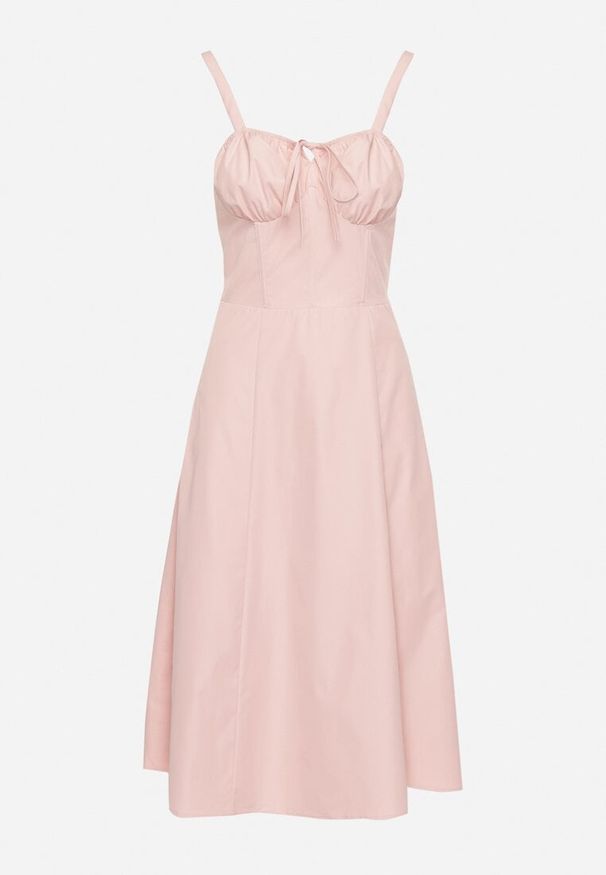 Born2be - Różowa Rozkloszowana Gorsetowa Sukienka Vices Ozdobiona Wiązaniem Ralethea. Typ kołnierza: dekolt gorset. Kolor: różowy. Długość rękawa: na ramiączkach. Wzór: aplikacja. Typ sukienki: gorsetowe. Styl: elegancki