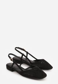 Renee - Czarne Sandały Slingback z Kwadratowym Noskiem i Ażurową Cholewką Jurria. Okazja: na co dzień. Kolor: czarny. Materiał: jeans. Szerokość cholewki: normalna. Wzór: ażurowy. Styl: casual #3