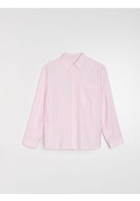 Sinsay - Koszula oversize w pionowe paski, z wiskozą - różowy. Kolor: różowy. Materiał: wiskoza. Wzór: paski