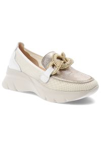 Białe Półbuty Hispanitas Stylowe Obuwie Damskie. Kolor: biały. Materiał: mesh, skóra. Wzór: aplikacja. Styl: elegancki #1