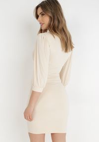 Born2be - Beżowa Sukienka Agathinca. Kolor: beżowy. Materiał: wiskoza, dzianina. Długość rękawa: długi rękaw. Długość: mini #5