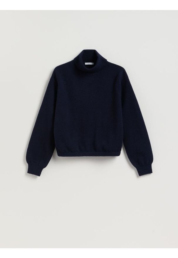 Reserved - Sweter z golfem - granatowy. Typ kołnierza: golf. Kolor: niebieski. Materiał: dzianina, wełna