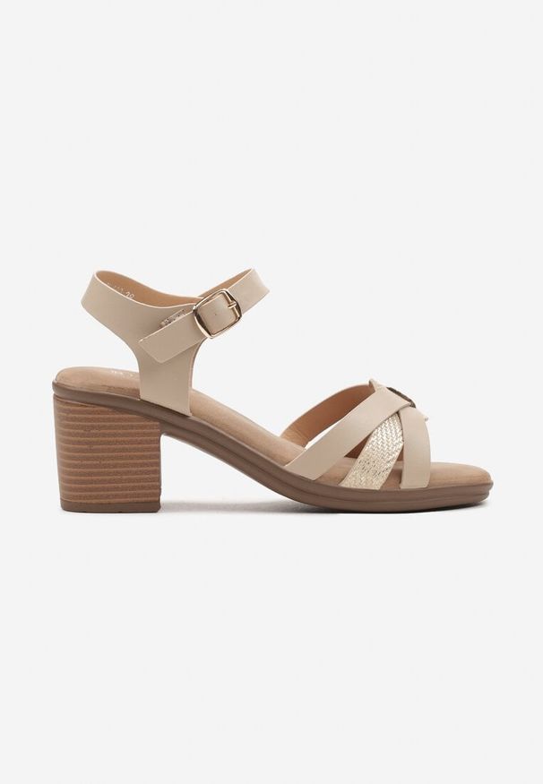 Born2be - Beżowe Sandały na Słupku Zapinane przy Kostce Tinasana. Kolor: beżowy. Sezon: lato. Obcas: na słupku. Styl: boho, elegancki