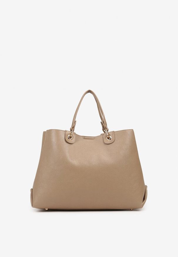 Born2be - Beżowa Dwukomorowa Torebka Typu Shopper Ozdobiona Metalicznymi Aplikacjami Adorrive. Kolor: beżowy. Wzór: aplikacja. Dodatki: z aplikacjami. Styl: elegancki