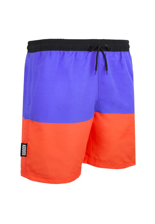 GUGGEN MOUNTAIN - Męskie kąpielówki z wzorem wysokiej jakości nadruk. Kolor: niebieski, wielokolorowy, pomarańczowy. Materiał: poliester. Wzór: nadruk. Styl: sportowy