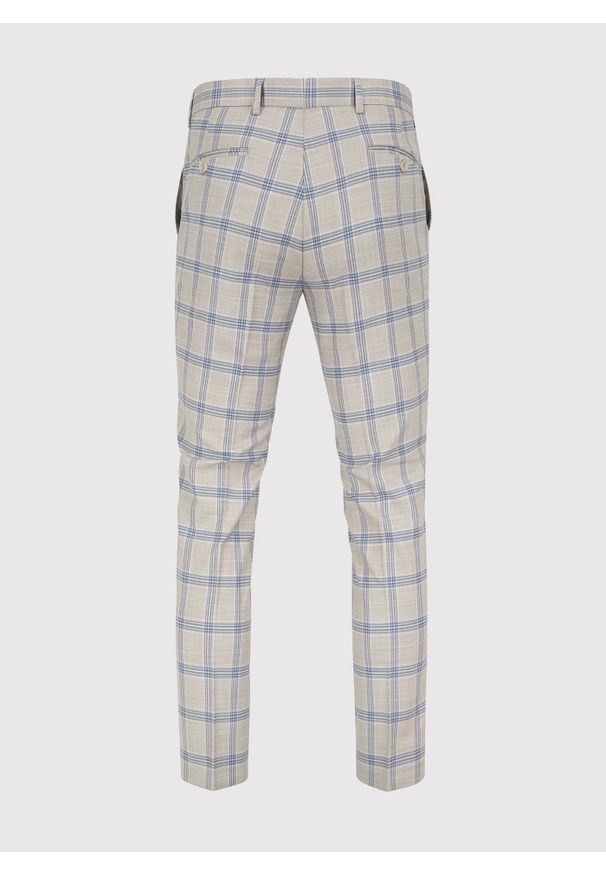 Pako Lorente - PAKO LORENTE – Beżowe spodnie garniturowe w kratę. Okazja: na wesele, na ślub cywilny, na komunię. Kolor: beżowy. Materiał: poliester, wiskoza, elastan, tkanina. Wzór: gładki. Sezon: wiosna, lato. Styl: elegancki
