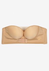 Renee - Beżowy Biustonosz Miseczka D Push Up Zapinany z Przodu z Dodatkowym Ramiączkiem przez Szyję Monaria. Kolor: beżowy. Materiał: jeans. Rodzaj stanika: push-up #7