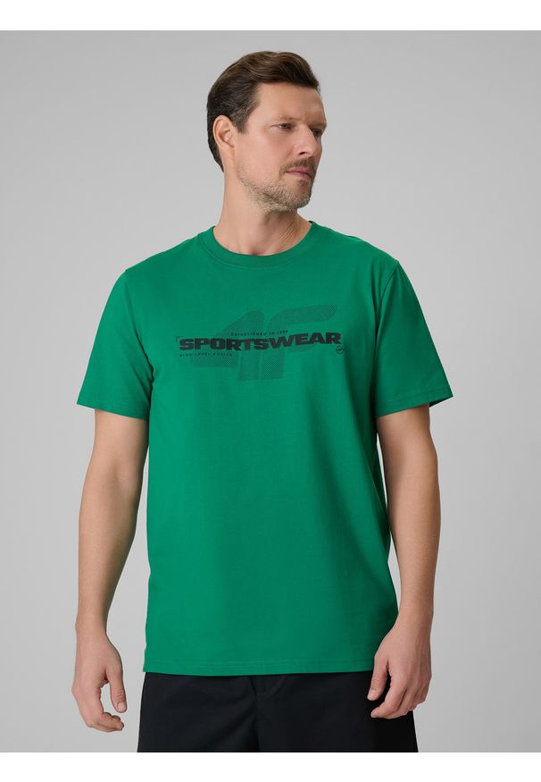 4f - 4F T-shirt regular z nadrukiem męski - zielony M. Okazja: na co dzień. Kolor: zielony. Materiał: bawełna, materiał. Wzór: nadruk. Styl: casual