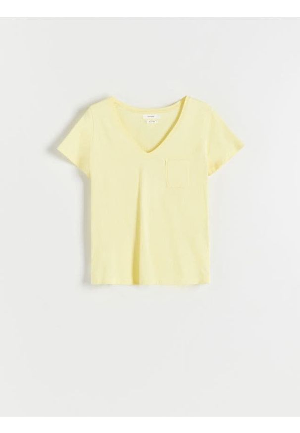 Reserved - T-shirt regular - jasnożółty. Kolor: żółty. Materiał: dzianina, bawełna