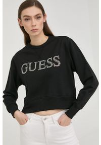 Guess bluza damska kolor czarny z aplikacją. Kolor: czarny. Wzór: aplikacja #3