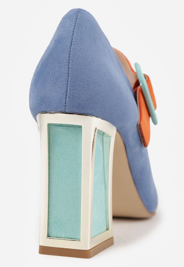 Born2be - Niebieskie Czółenka na Obcasie Ozdobione Paskiem ze Sprzączką Enathlin. Okazja: na co dzień. Zapięcie: pasek. Kolor: niebieski. Materiał: bawełna. Wzór: aplikacja. Obcas: na obcasie. Styl: elegancki, klasyczny, casual, wizytowy. Wysokość obcasa: średni