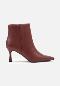 Renee - Bordowe Botki do Kostki Vices na Klepsydrowym Obcasie z Noskiem w Szpic Vidvire. Okazja: na randkę, na co dzień. Kolor: czerwony. Materiał: jeans. Obcas: na obcasie. Styl: casual, elegancki. Wysokość obcasa: średni #4