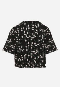 Born2be - Czarny Bawełniany T-shirt Oversize w Kwiatowy Print o Krótkim Fasonie Daelinn. Kolor: czarny. Materiał: bawełna. Długość: krótkie. Wzór: nadruk, kwiaty