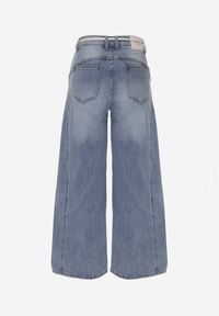 Renee - Niebieskie Szerokie Jeansy z Bawełną High Waist z Paskiem Typu Sznurek Caninna. Stan: podwyższony. Kolor: niebieski. Sezon: wiosna #4