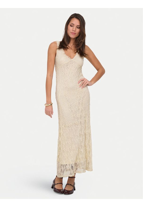 only - ONLY Sukienka wieczorowa Albina 15372795 Kremowy Regular Fit. Kolor: kremowy. Materiał: syntetyk. Styl: wizytowy