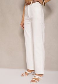 Renee - Białe Spodnie z Bawełny o Szerokim Kroju High Waist Ozdobione Paskiem Lavies. Stan: podwyższony. Kolor: biały. Materiał: bawełna. Wzór: aplikacja. Styl: elegancki #3