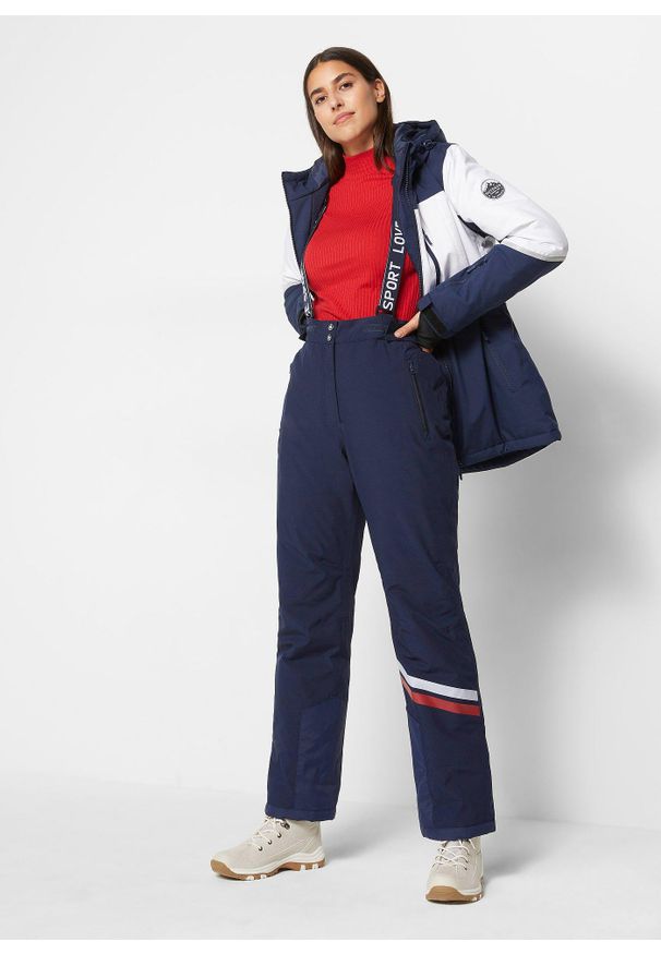 bonprix - Spodnie narciarskie funkcyjne termoaktywne i nieprzemakalne, z odpinanymi szelkami, Straight. Kolor: niebieski. Sezon: zima